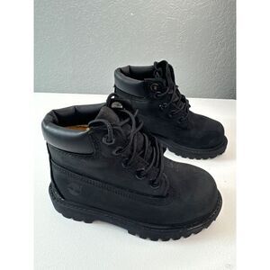 Timberland Premium Waterproof Black‎ Leather Boots Kids Size 8 Construction